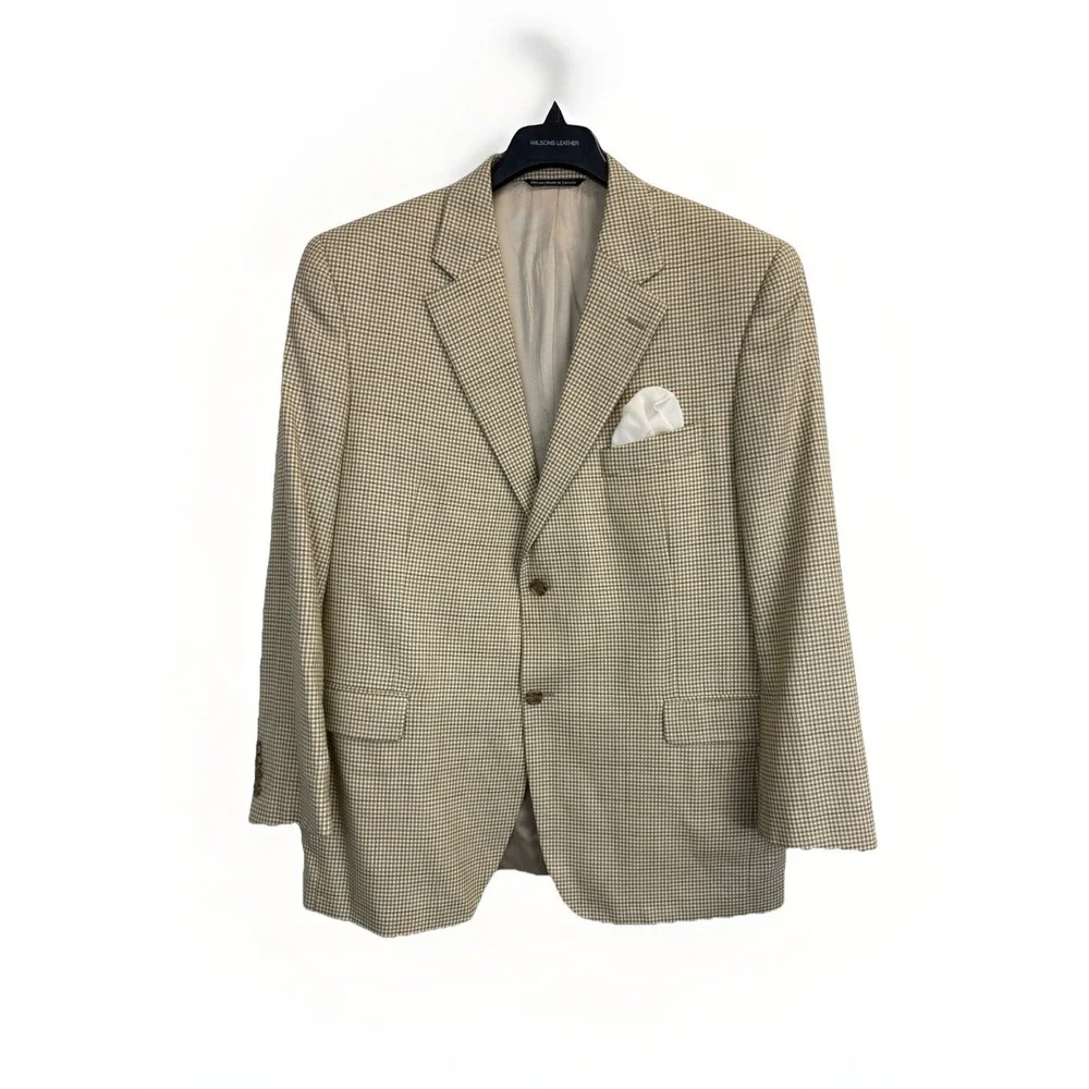 Victor International Mens Blazer 44R Beige Check‎ Wool Silk Sport Coat Jacket